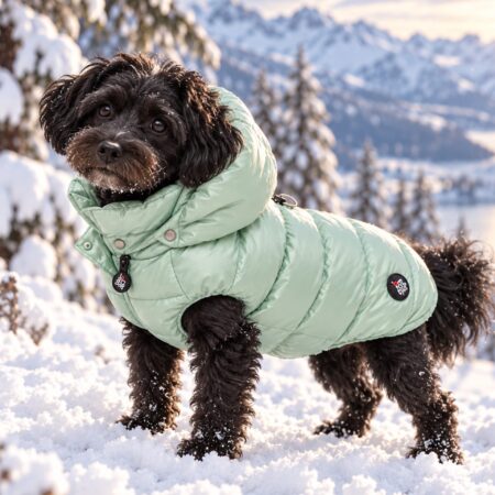 daunenweste pastell mint, hundejacke mit kapuze