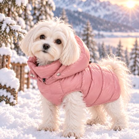 daunenweste pastell rosé, hundejacke mit kapuze