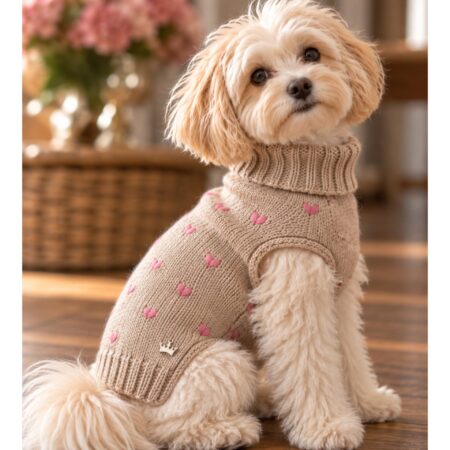 hunde cashmere beige mit rosa herzen – 100 % cashmere