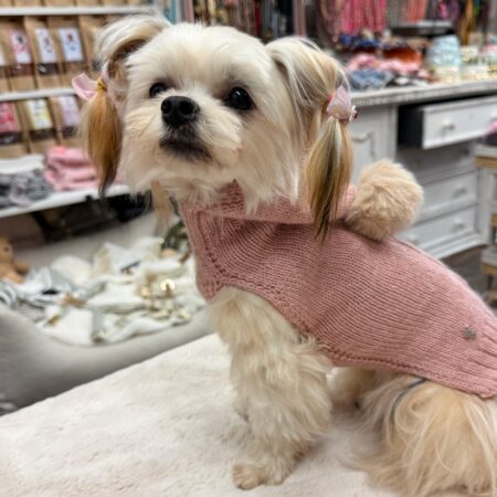 hunde cashmere hoodie rosa mit ponpon – 100 % cashmere