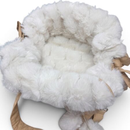 luxus-hundetasche alcantara beige off-white mit kunstfell
