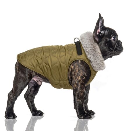 milk & pepper romeo doudoune olive – hundeweste mit integriertem geschirr