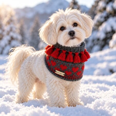 hunde cashmere loop athrazit mit roten herzen und pompon