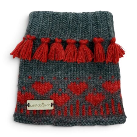 hunde cashmere loop athrazit mit roten herzen und pompon