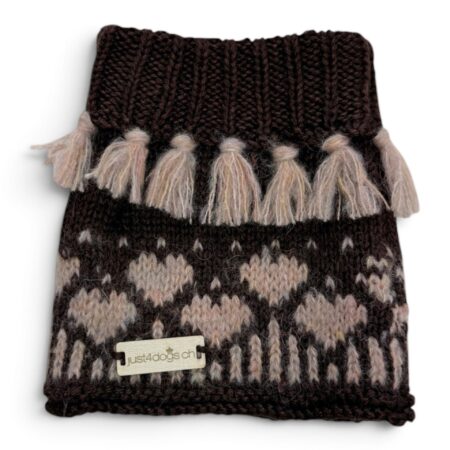 hunde cashmere loop chocolat mit herzen und pompon